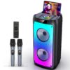 Karaoke Machine, Home Karaoke Party Speaker, Bluetooth Speaker with 2 Microphone, Dazzling Light