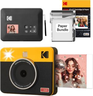 Mini Shot 3 Retro 4PASS 2-In-1 Instant Digital Camera and Photo Printer (3X3 Inches) Initial 8 Sheets + 30 Sheets Cartridge Bundle, Yellow (NOT Zink)