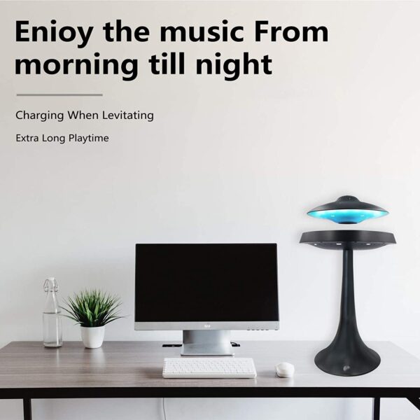 Magnetic Levitating UFO Bluetooth Speaker Table Lamp with Colorful Light Show, Office Home Decor Cool Stuff,Gadgets for Men Electronics,Birthday Christmas Creative Gift(Black)