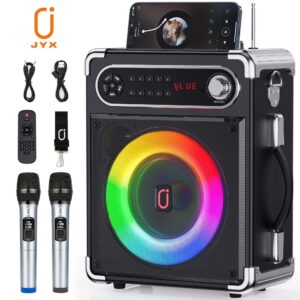 Karaoke Machine, Home Karaoke System with 2 Microphone, Portable Bluetooth Speaker for Party, FM Radio