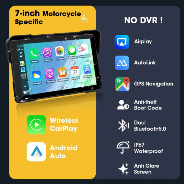 Vtopek 5"/7" Inch Motorcycle DVR GPS Navigation Multimedia Player Wireless Carplay Android Auto IPX7 Waterproof Screen Recorder