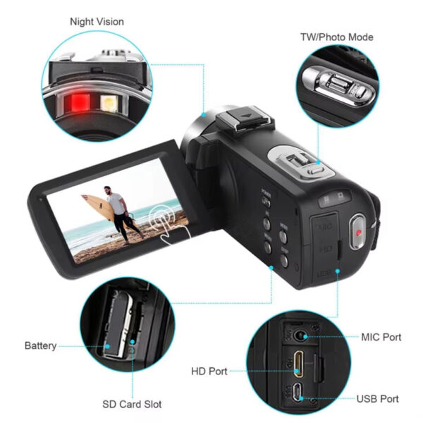 New Arrival 4K Mini Camcorder with 3Inch Touch Screen 56MP HD Digital Video Camera with Hot Shoe Interface Handycam Camcorder