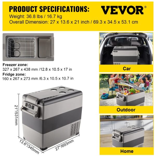 Portable Car Refrigerator, 27''X 13.6''X21'', 55L