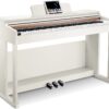 DDP-100 88-Key Weighted Action Digital Piano for Beginner Bundle with Piano Keyboard Stand, Power Adapter, Triple Pedals, MP3 Function, USB-MIDI, 2 Headphone Jacks, White, Melodics Lessons