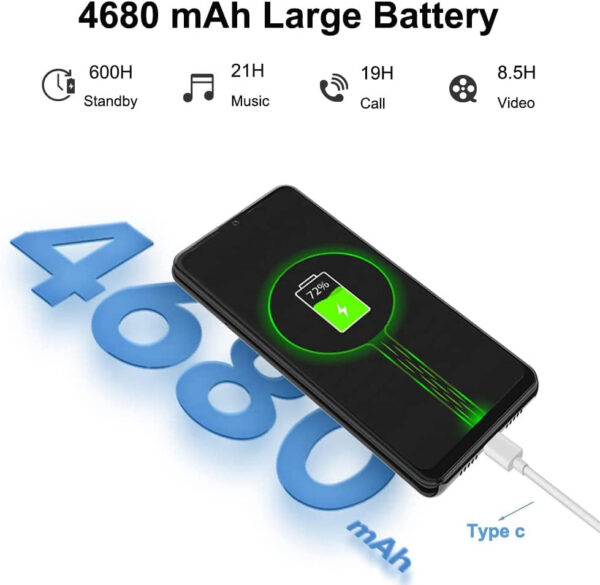 Unlocked Smartphones,  A80Plus, 4G Bundle Android 10 OS Android Phone, Dual Sim Unlocked Cell Phones, 4GB+64GB ROM, 6.5" HD+ Fingerprint Face Detection, 4680Mah Capacity Battery Tmobile Phone