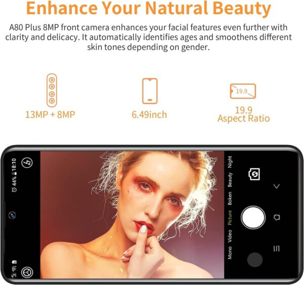 Unlocked Smartphones, A80 Plus, Dual Sim Unlocked Cell Phones, Bundle Android 10 OS 4GB+64GB ROM, 6.5" HD+, Fingerprint Face Detection, 4680Mah Capacity Battery, 4G Tmobile Android Phone