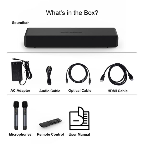 4.1Ch Sound Bar for TV, 150W Soundbar with Subwoofer with 2 Mic, Karaoke Machine with 4 Drivers, Bluetooth/Usb/Optical/Aux/Hdmi Connectivity