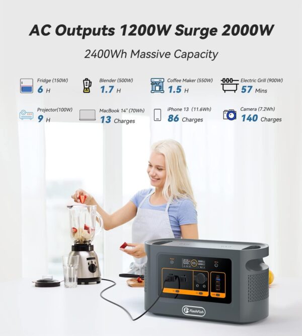 [US Direct] Flashfish QE02D UPS 1200W 1008Wh Portable Power Station Lifepo4 Lithium Battery Support in Solar Panels Backup Power Home Energy Storage Outdoor Camping Power Generator