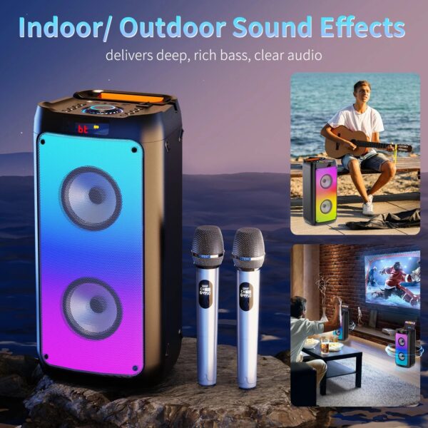 Karaoke Machine, Home Karaoke Party Speaker, Bluetooth Speaker with 2 Microphone, Dazzling Light
